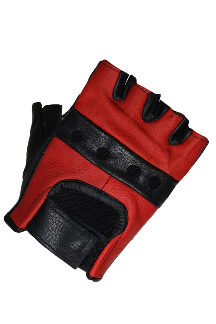 Перчатки кожаные First M-160 без пальцев красные - фото 1 - rockbunker.ru