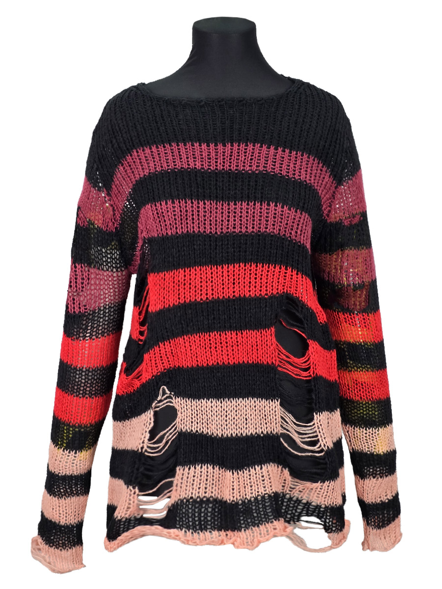 Свитер рваный оверсайз красные цвета - фото 1 - rockbunker.ru