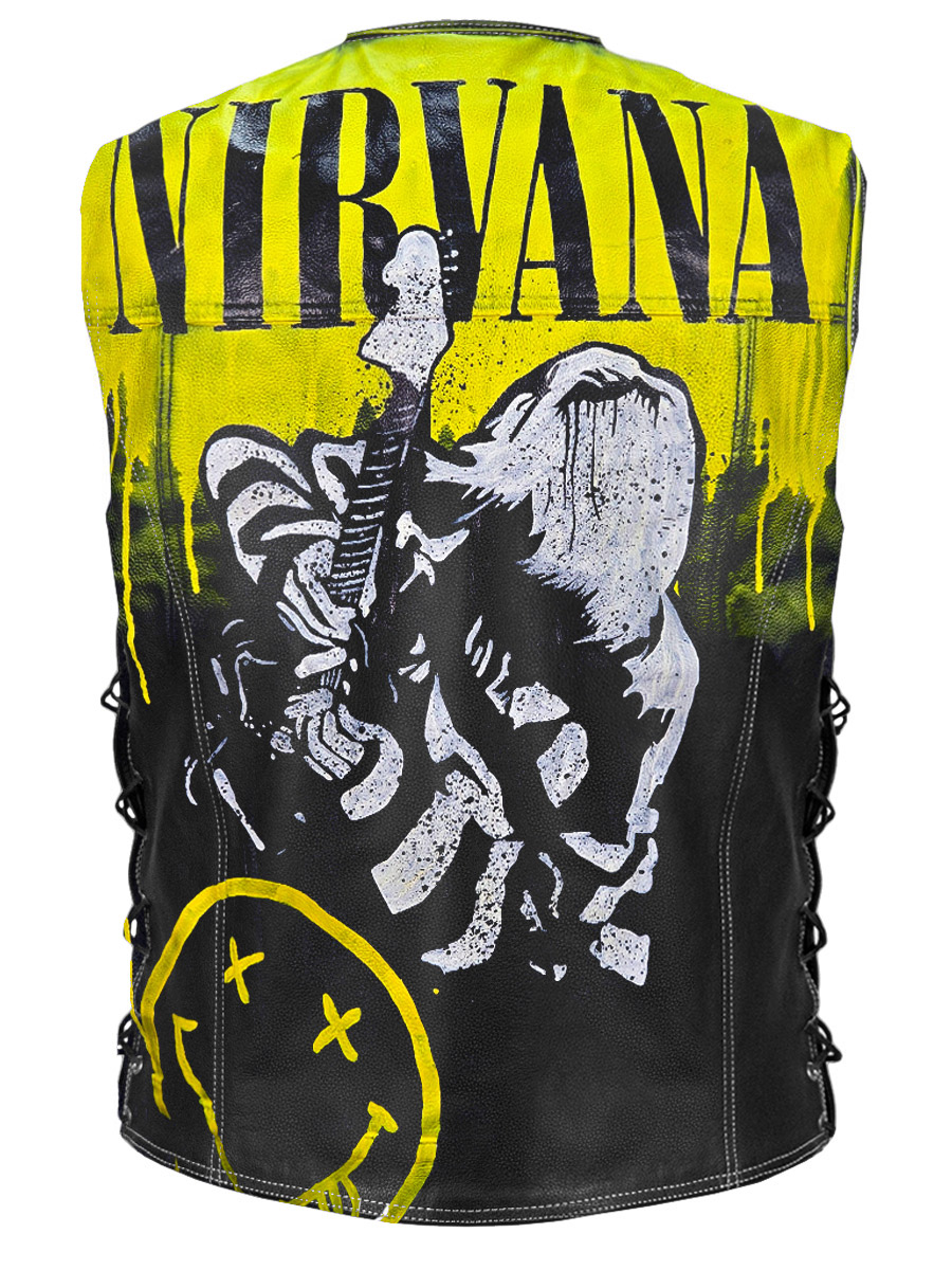 Жилет кожаный кастомный Nirvana - фото 2 - rockbunker.ru