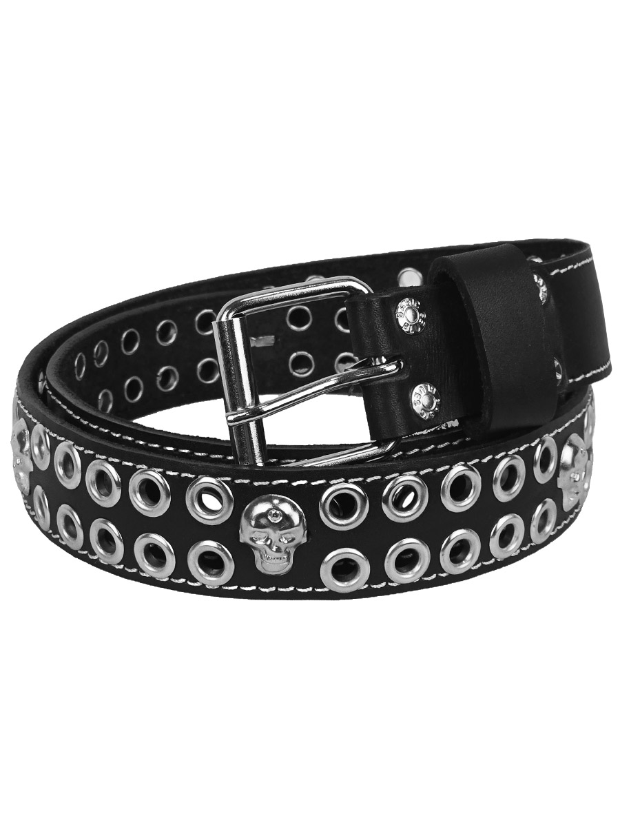 Ремень кожаный Rebel State Черепа Два Ряда Люверсов - фото 1 - rockbunker.ru