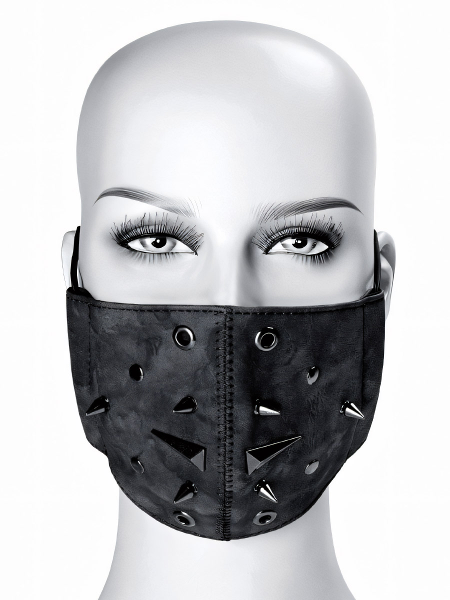 Маска Стимпанк Заклепки и Шипы Черная - фото 2 - rockbunker.ru