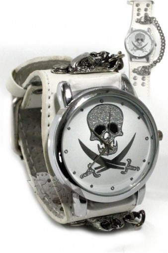 Часы наручные Jolly Rodger с цепочкой белые - фото 1 - rockbunker.ru
