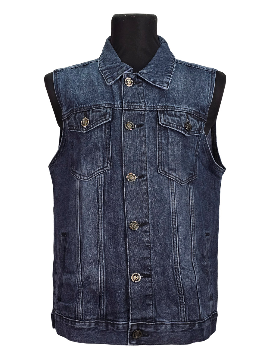 Жилет джинсовый синий - фото 1 - rockbunker.ru