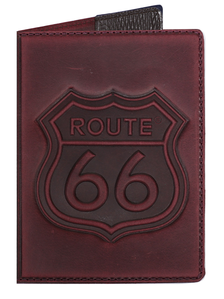 Обложка на паспорт Route 66 малиновая - фото 1 - rockbunker.ru