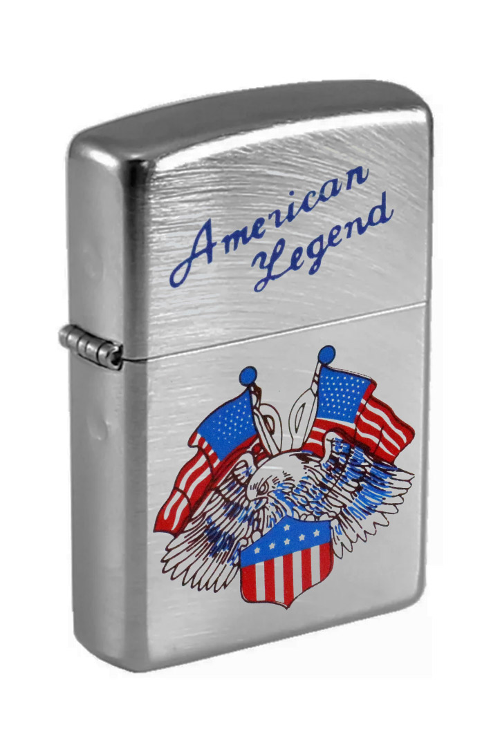 Зажигалка бензиновая American Legend Орёл с 2 флагами и щитом - фото 1 - rockbunker.ru