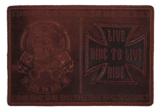 Обложка на паспорт Live to ride Ride to live кожаная коричневая - фото 1 - rockbunker.ru