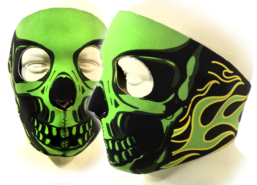 Байкерская маска череп зеленый на все лицо - фото 3 - rockbunker.ru