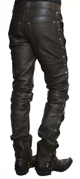 Штаны кожаные мужские First M-8030 BRN со шнуровкой коричневые - фото 3 - rockbunker.ru