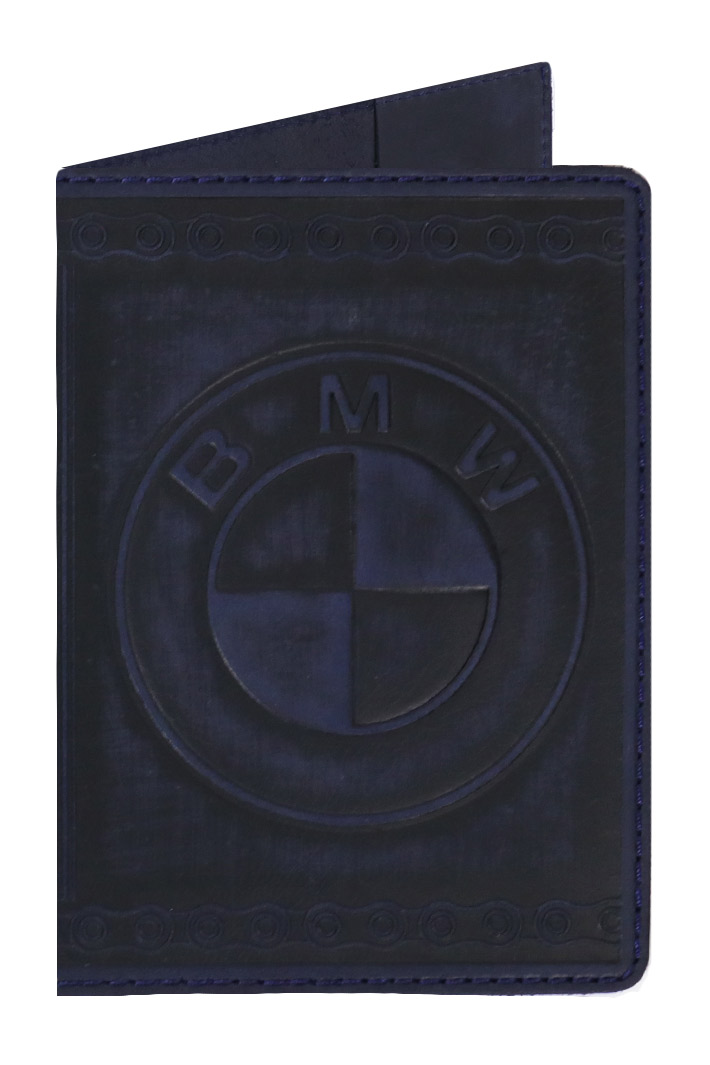 Обложка на паспорт BMW Кожаная Синяя - фото 1 - rockbunker.ru