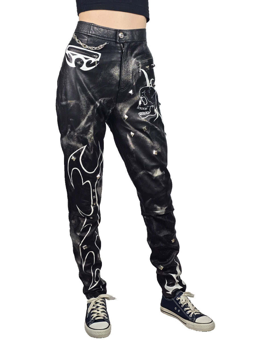 Штаны кастомные кожаные Scull - фото 1 - rockbunker.ru