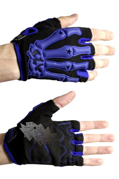 Мотоперчатки Скелет кисти руки без пальцев с защитой синие - фото 1 - rockbunker.ru