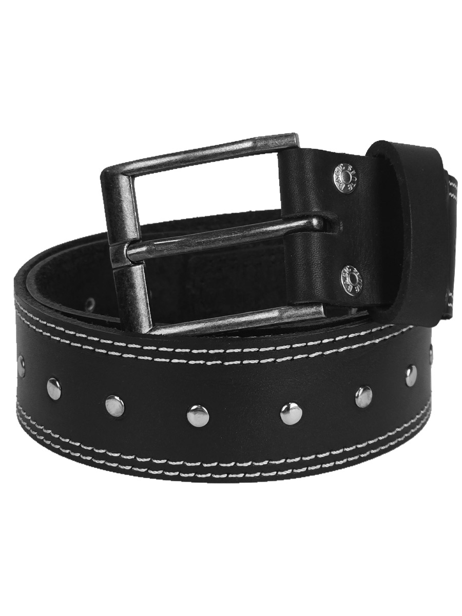 Ремнь кожаный с Белой Отстрочкой - фото 1 - rockbunker.ru