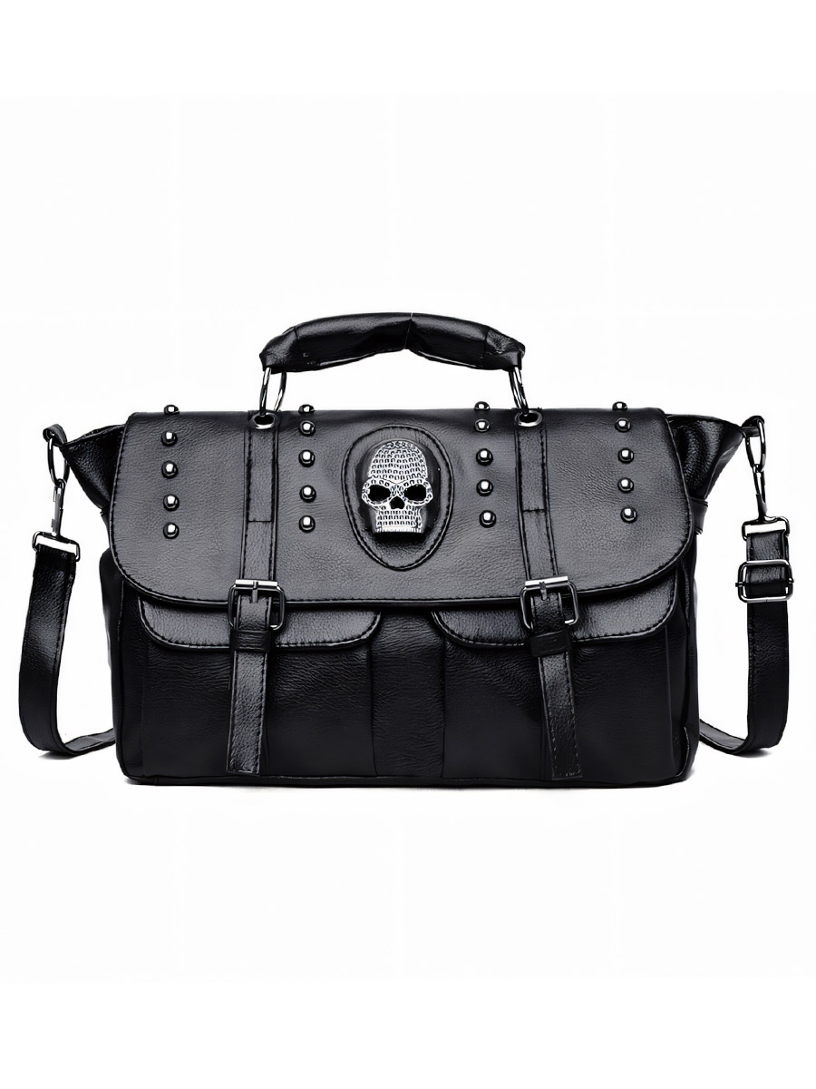 Сумка готическая с черепом и заклепками - фото 1 - rockbunker.ru