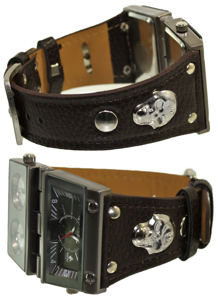 Часы наручные Swiss с коричневым кожаным браслетом  - фото 3 - rockbunker.ru