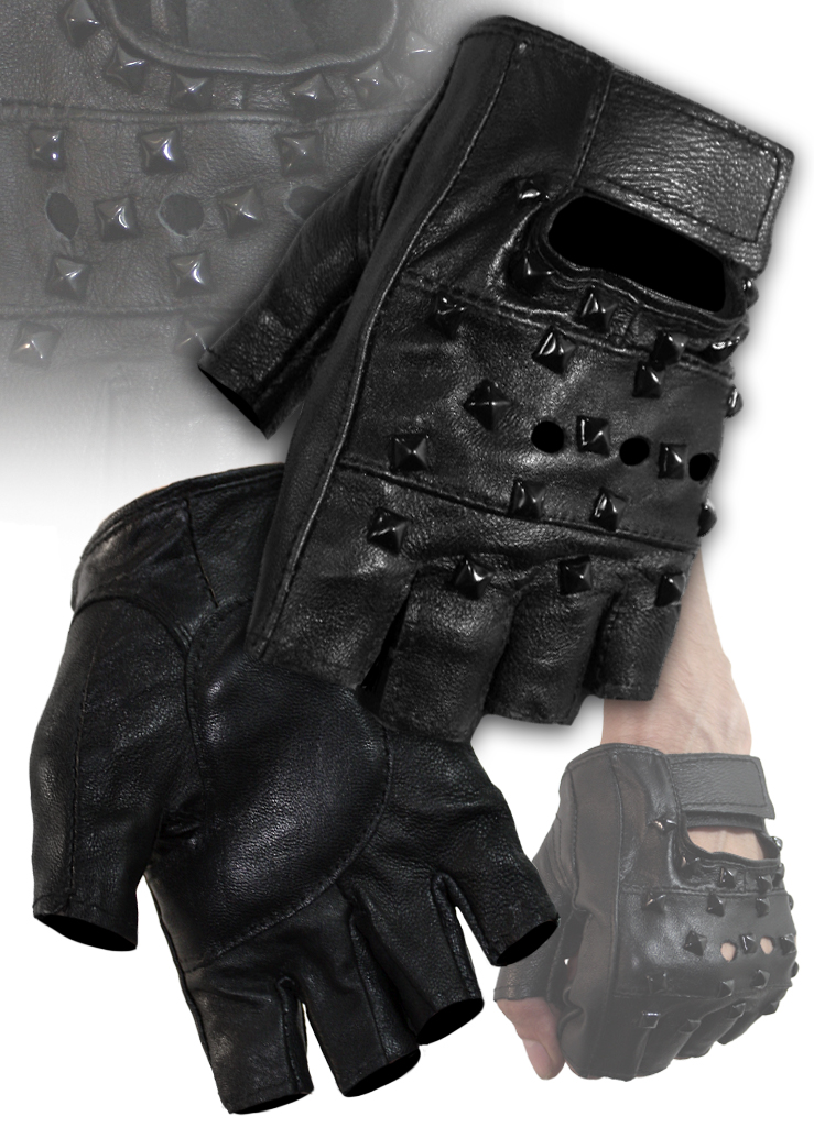 Перчатки кожаные без пальцев Проклепанные - фото 2 - rockbunker.ru