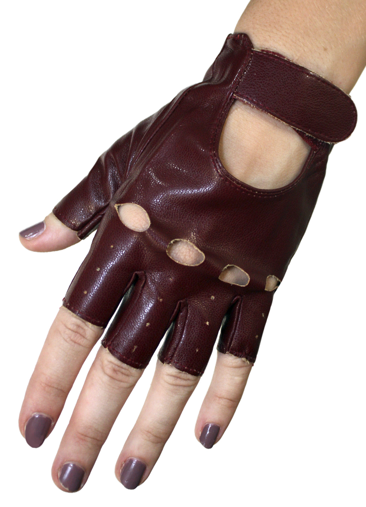 Перчатки кожаные без пальцев женские на липучке - фото 2 - rockbunker.ru