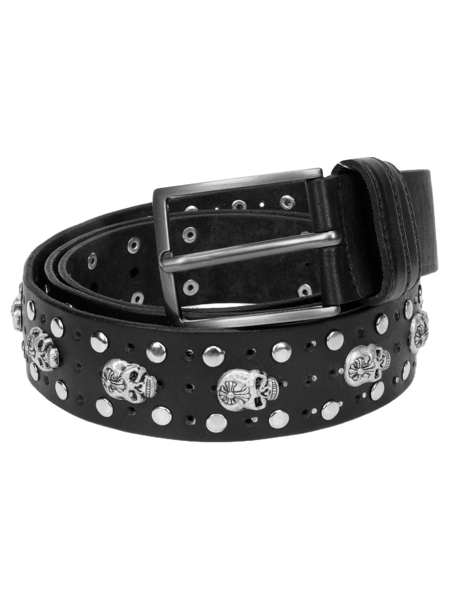 Ремень кожаный проклепанный Заклепки Черепа - фото 1 - rockbunker.ru