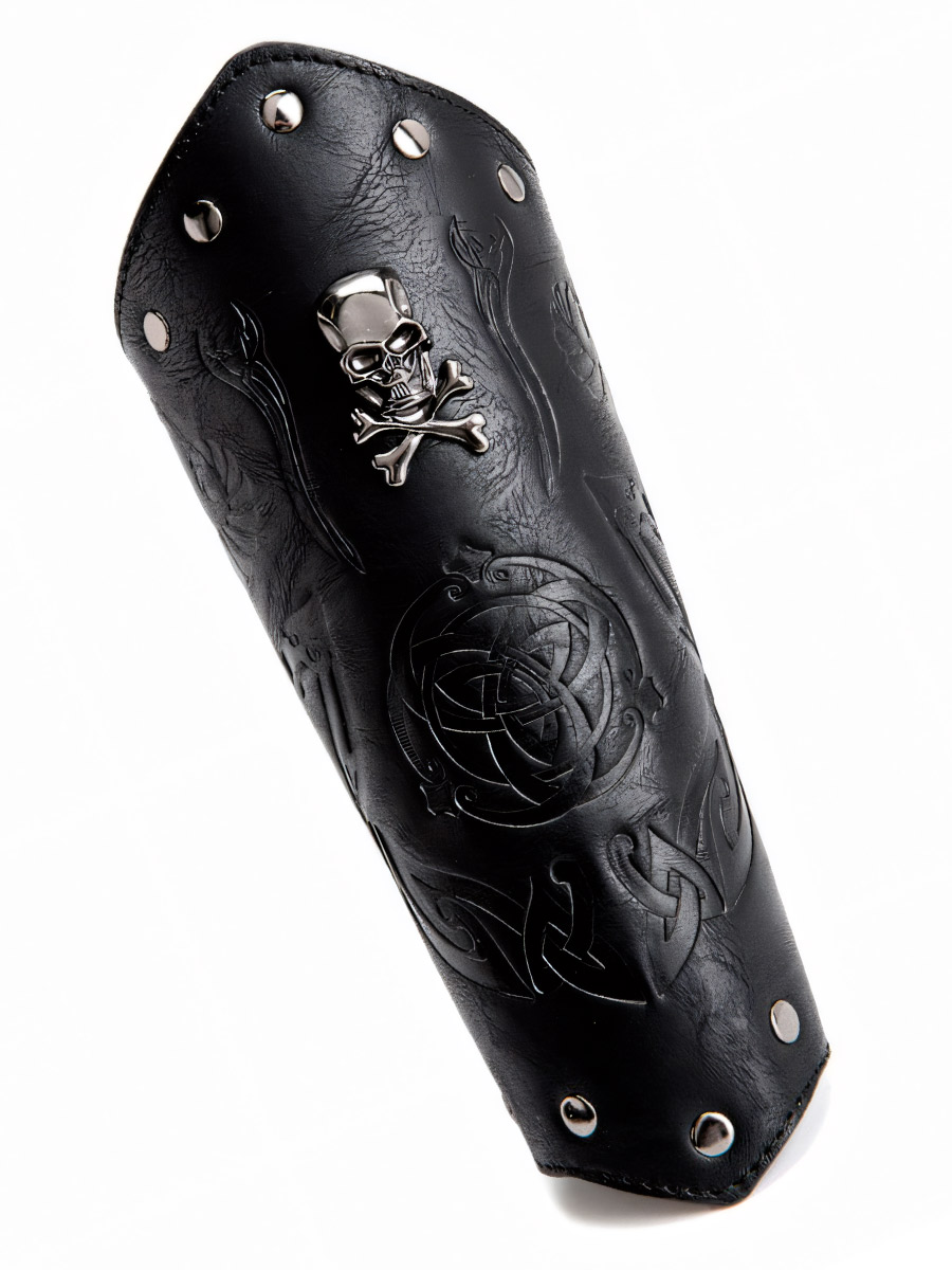 Наруч с Тиснением Драккар с Черепом Черный - фото 1 - rockbunker.ru