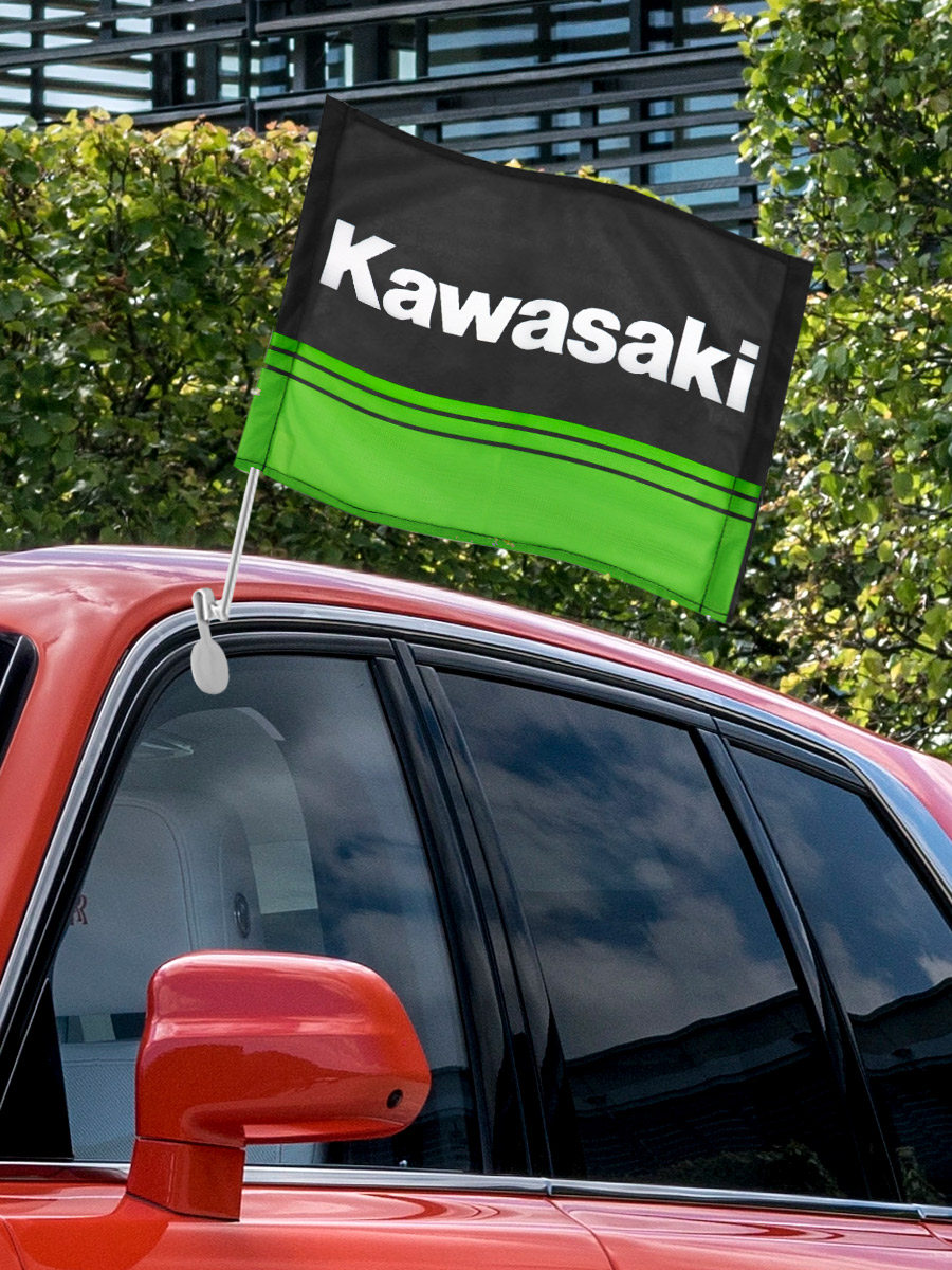 Флаг автомобильный Kawasaki - фото 3 - rockbunker.ru