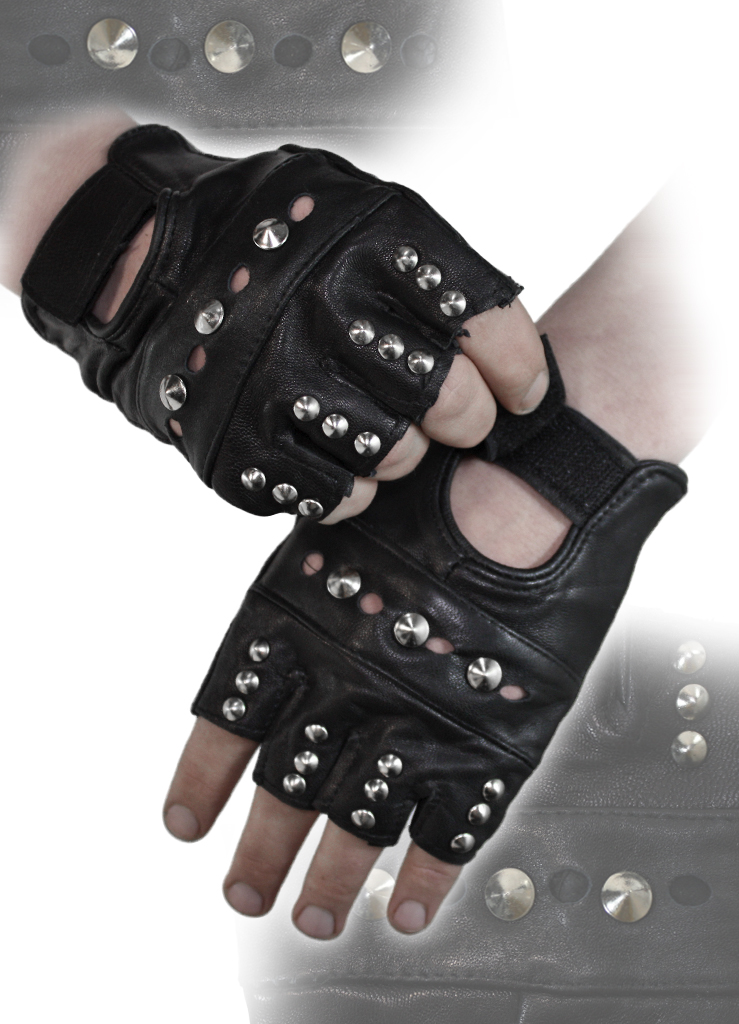Перчатки кожаные без пальцев Заклепки - фото 3 - rockbunker.ru