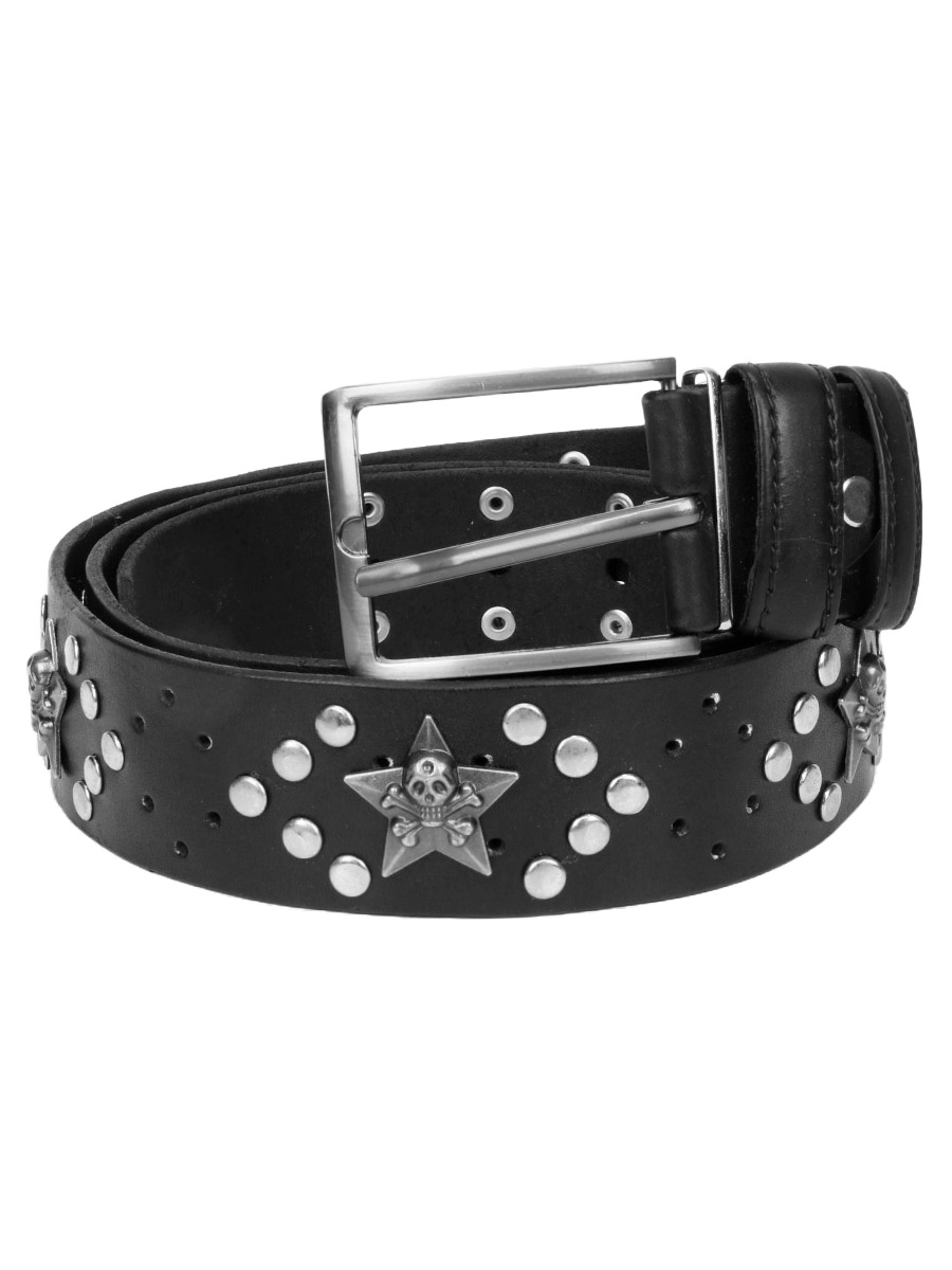Ремень кожаный проклепанный Роджер Пятиконечная Звезда - фото 1 - rockbunker.ru