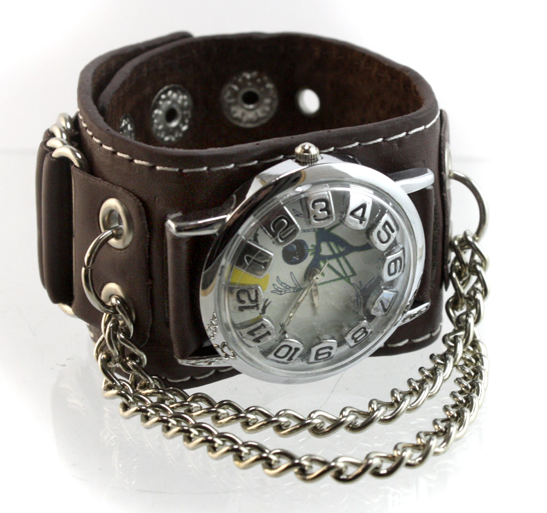 Часы наручные Джек с цепочкой на кольцах коричневые - фото 2 - rockbunker.ru