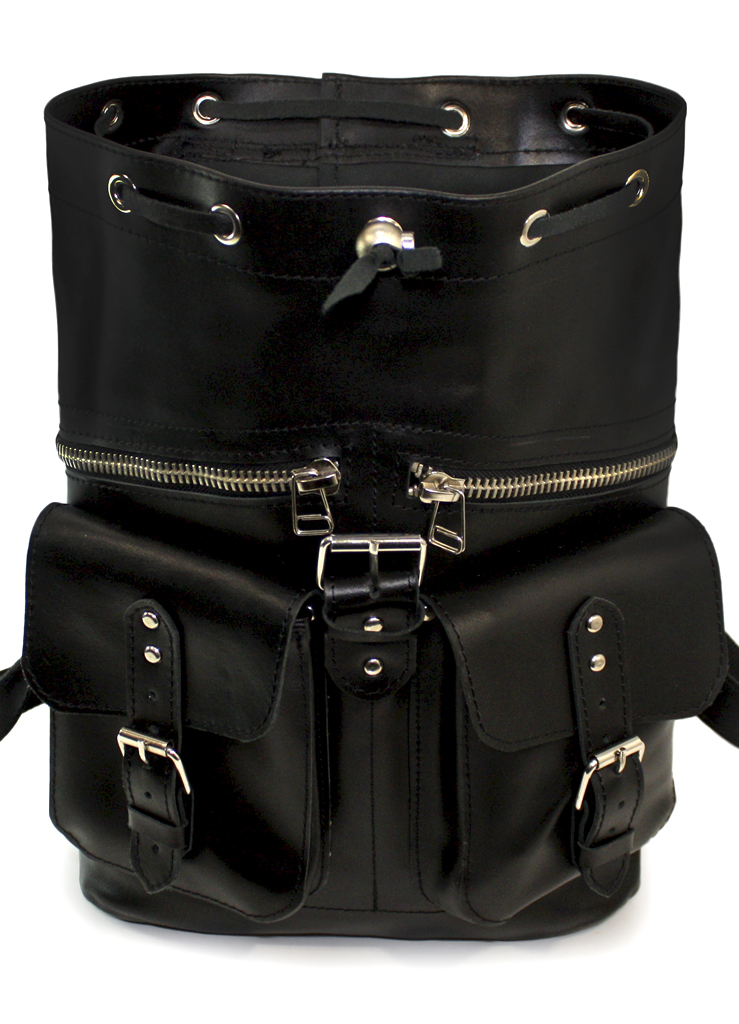 Рюкзак-торба кожаный с двумя карманами на молниях - фото 5 - rockbunker.ru