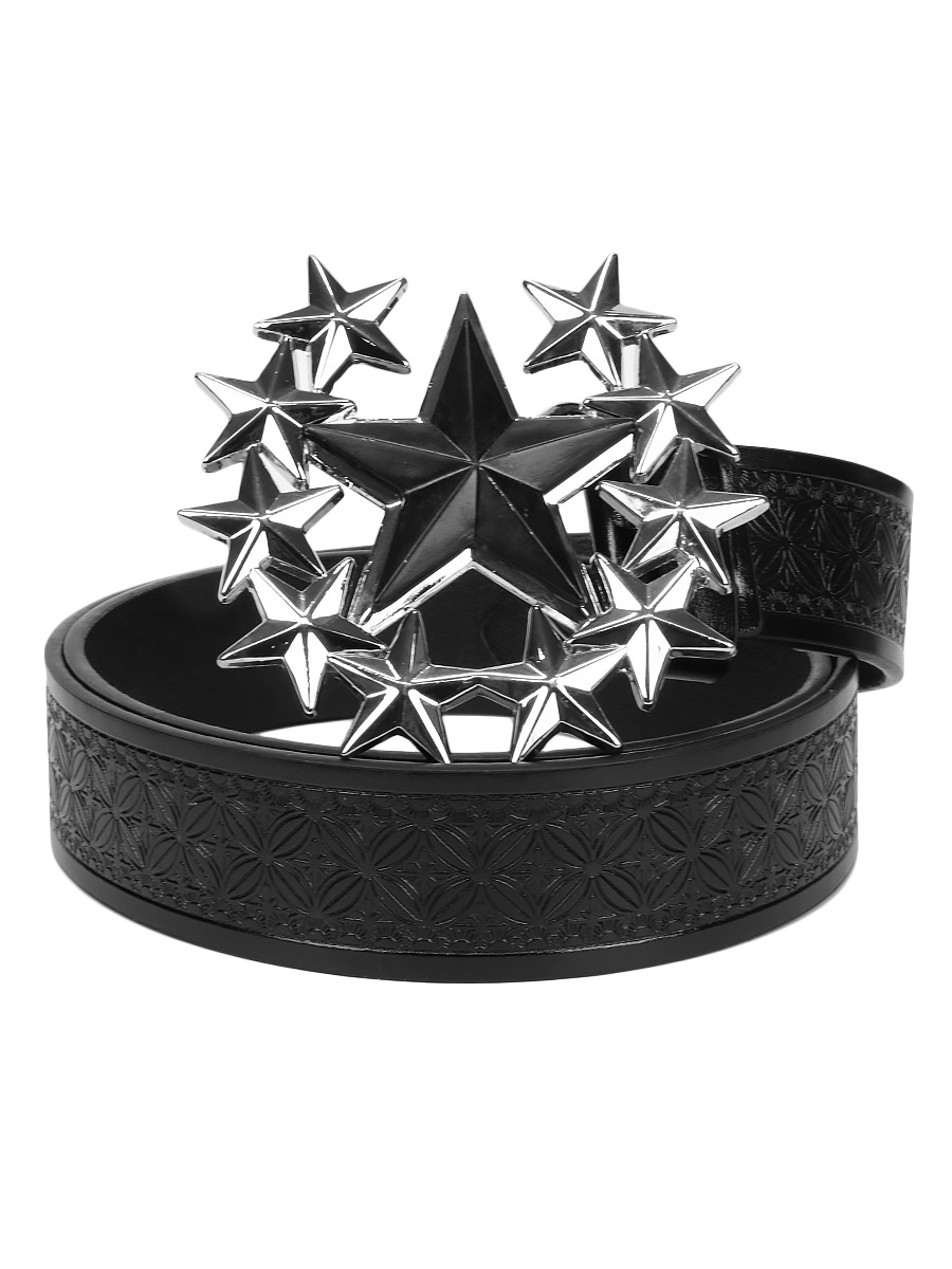 Ремень из экокожи с пряжкой Звезды черный - фото 1 - rockbunker.ru
