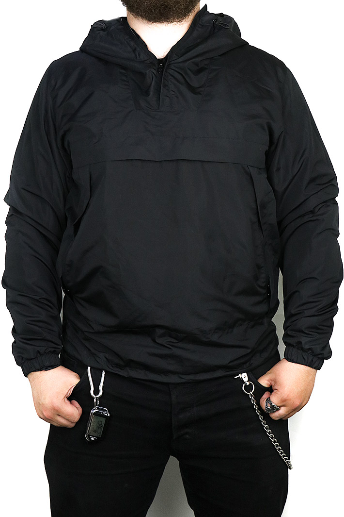 Ветровка-анорак с потайным карманом черная - фото 2 - rockbunker.ru