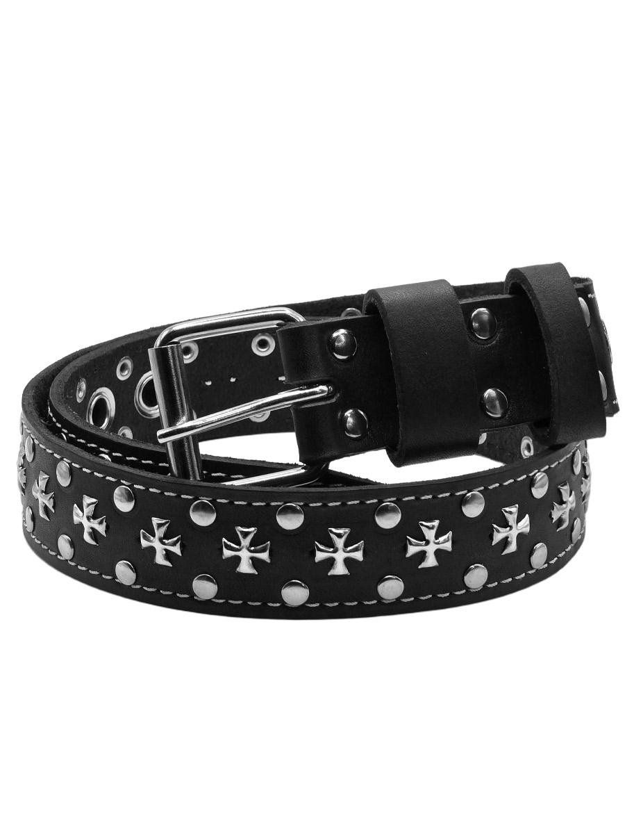 Ремень кожаный Rebel State Кресты Клепка - фото 1 - rockbunker.ru