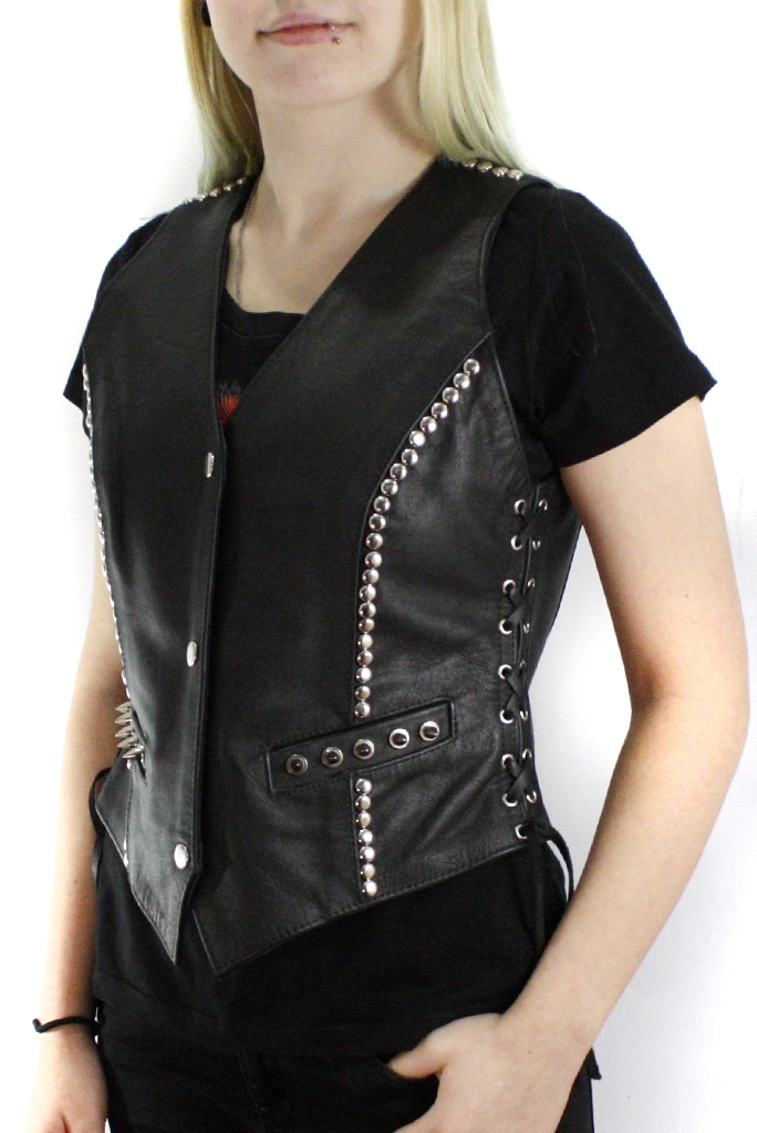 Жилет кожаный женский RockBunker 012 проклепанный с шипами - фото 1 - rockbunker.ru
