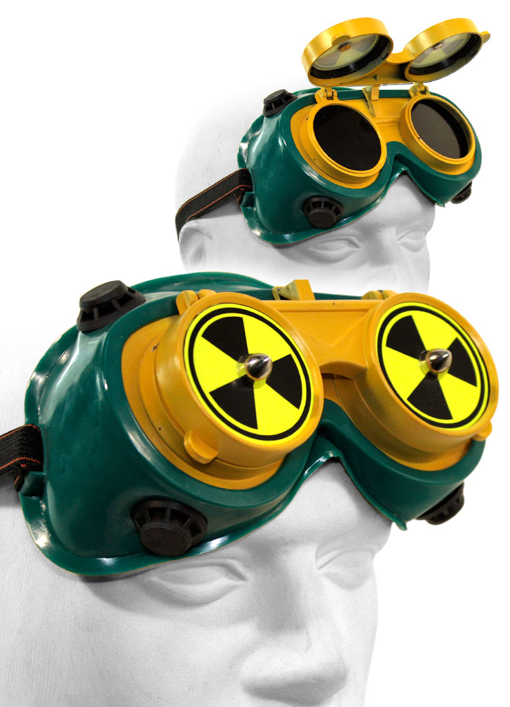 Кибер-очки гогглы Flip-Up Радиоактивная опасность с 2 шипами - фото 1 - rockbunker.ru