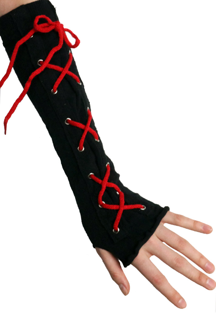 Перчатки-митенки Arm Warmer со шнуровкой красный - фото 1 - rockbunker.ru
