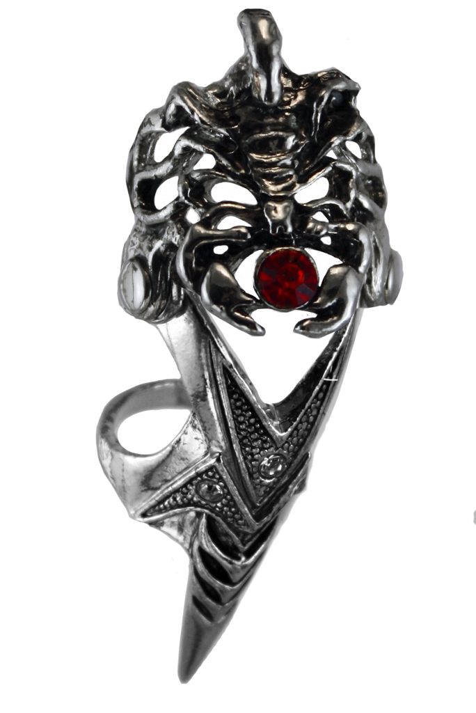 Кольцо-коготь Скорпион с красным камнем - фото 1 - rockbunker.ru
