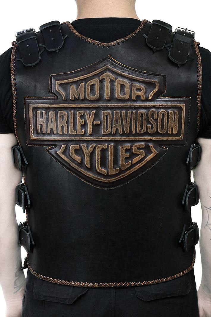 Жилет кожаный броня Harley-Davidson с ремнями - фото 1 - rockbunker.ru