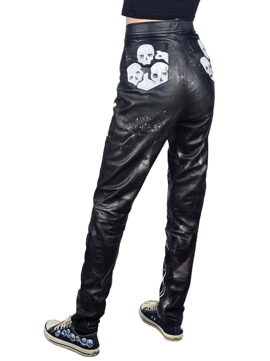 Штаны кастомные кожаные Scull - фото 2 - rockbunker.ru