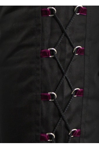 Штаны Hacker готические с чёрной шнуровкой и фиолетовыми петлями на кольцах - фото 4 - rockbunker.ru
