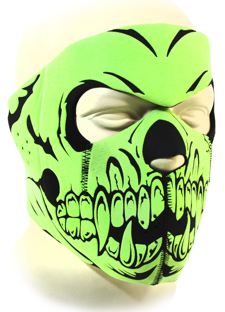 Байкерская маска череп с клыками зеленый на все лицо - фото 1 - rockbunker.ru