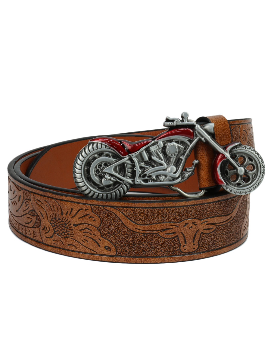 Ремень с пряжкой Роджер коричневый - фото 1 - rockbunker.ru