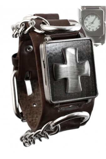 Часы наручные с крышкой Cross Pattee с кольцами и цепочкой на ремешке коричневые - фото 1 - rockbunker.ru