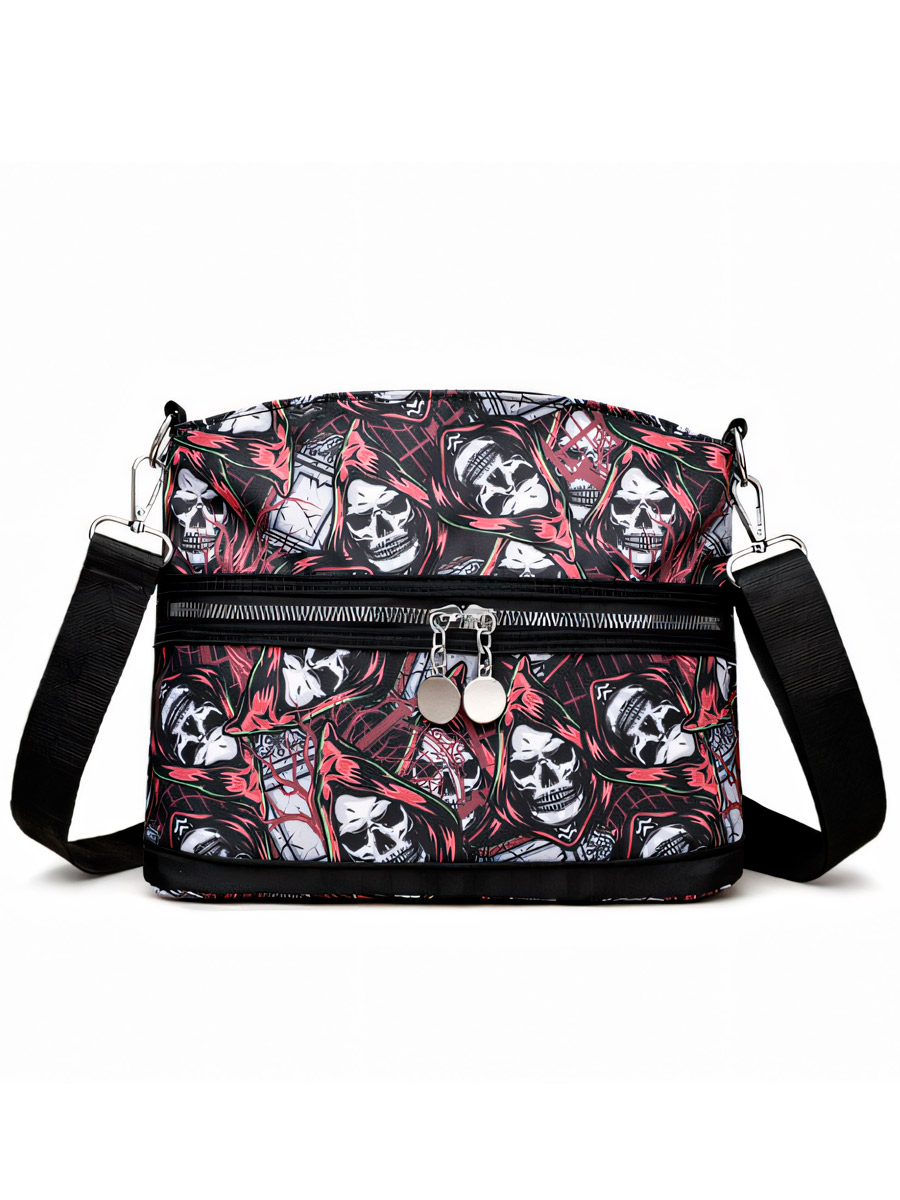 Сумка Текстильная Черепа Красная - фото 1 - rockbunker.ru
