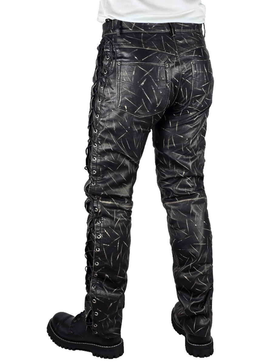 Штаны кожаные мужские со шнуровкой M8041 - фото 4 - rockbunker.ru