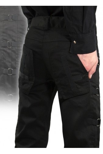 Штаны Hacker готические с кольцами большими на чёрных лентах с крестами на карманах - фото 5 - rockbunker.ru
