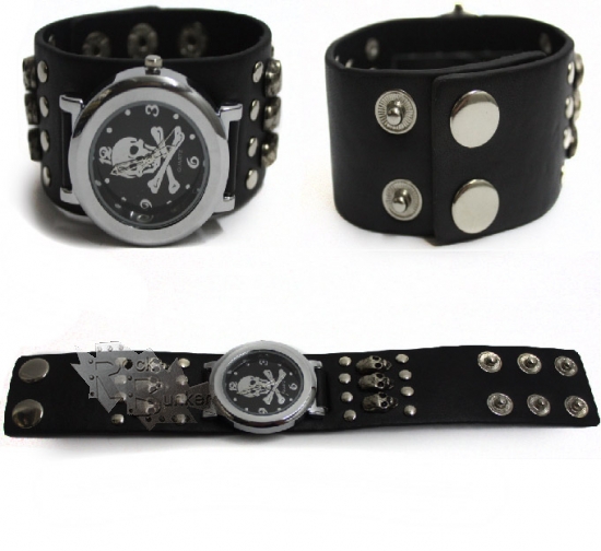 Часы наручные Роджер с заклепками на ремешке - фото 1 - rockbunker.ru