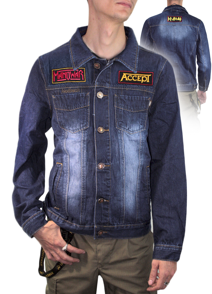 Куртка джинсовая с нашивками Manowar Accept Deff Leppard - фото 1 - rockbunker.ru