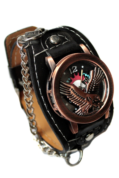 Часы наручные с крышкой Орел с цепочкой черные - фото 1 - rockbunker.ru