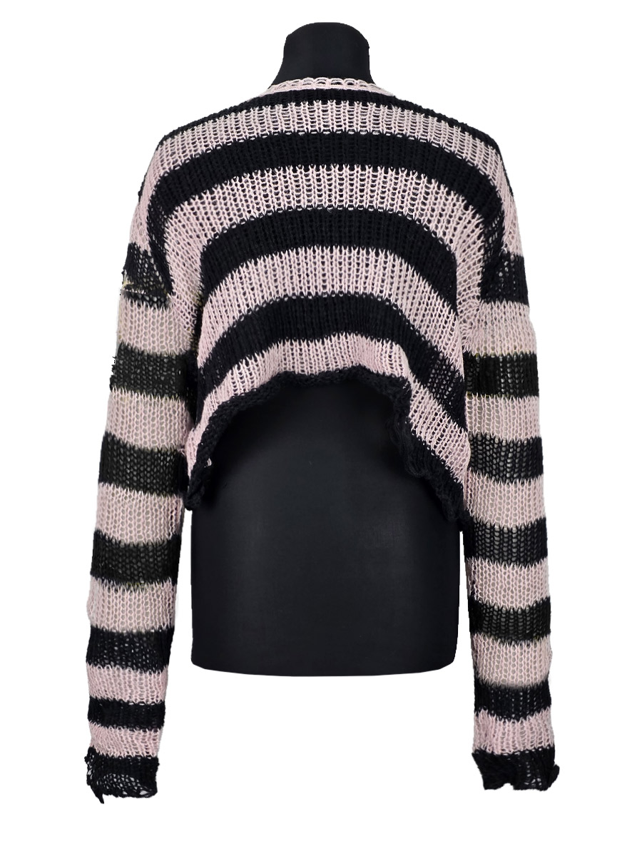 Свитер рваный серый короткий - фото 2 - rockbunker.ru