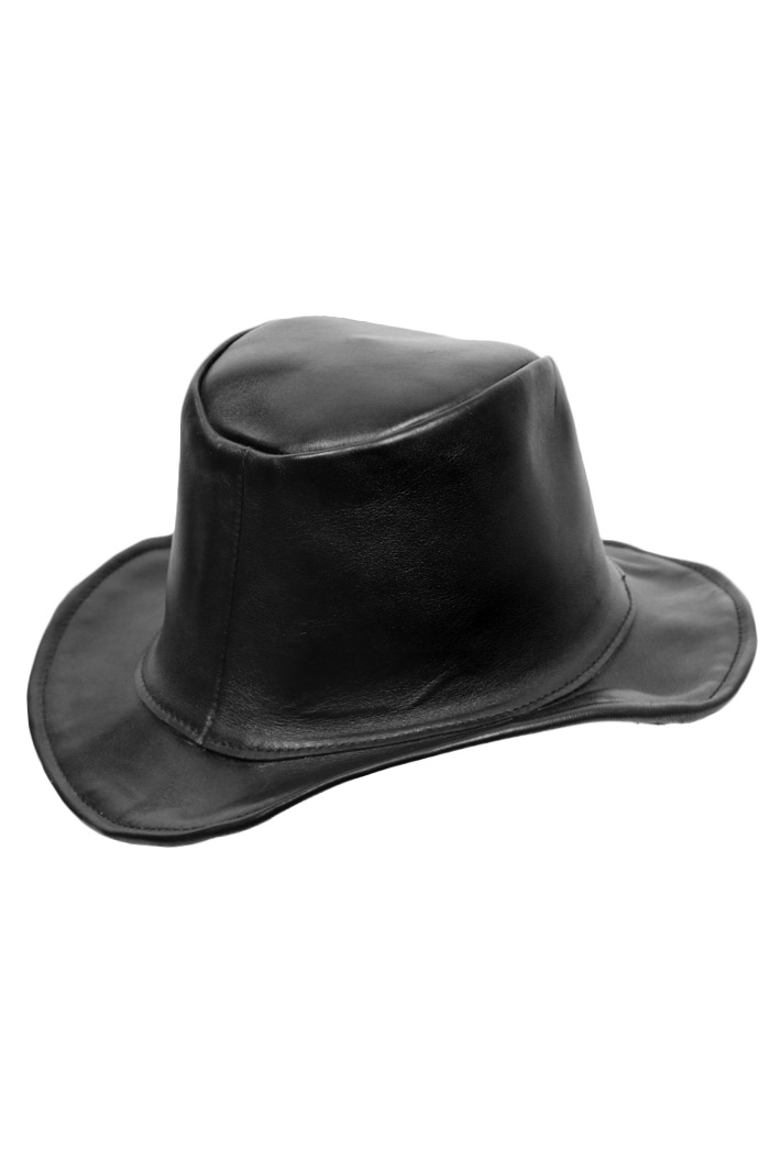 Шляпа кожаная черная классическая - фото 2 - rockbunker.ru