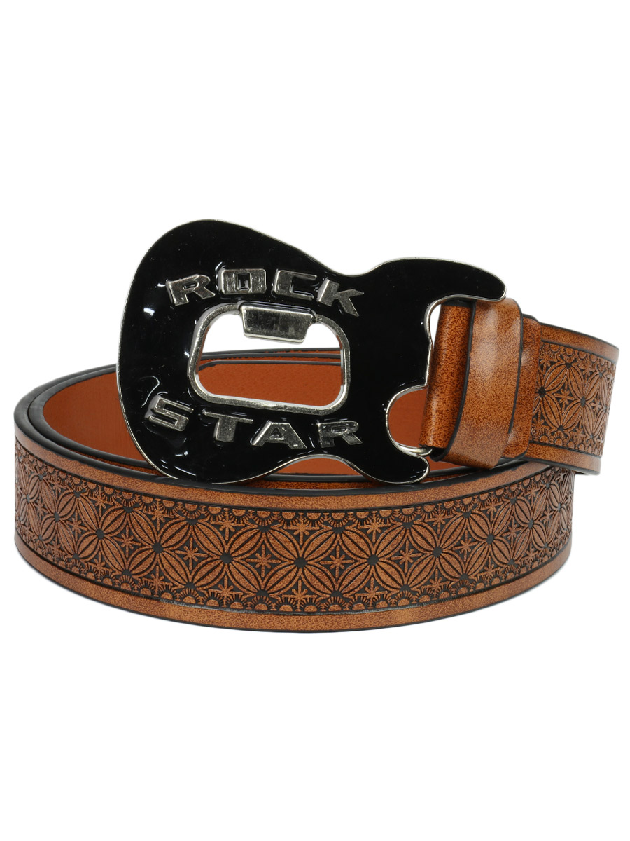 Ремень из экокожи с пряжкой Гитара Rock Star коричневый - фото 1 - rockbunker.ru