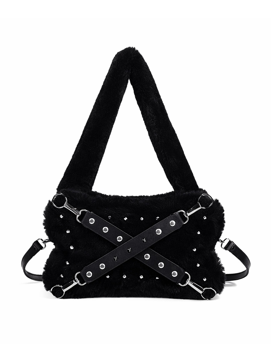 Сумка готическая плюшевая с ремешками - фото 1 - rockbunker.ru